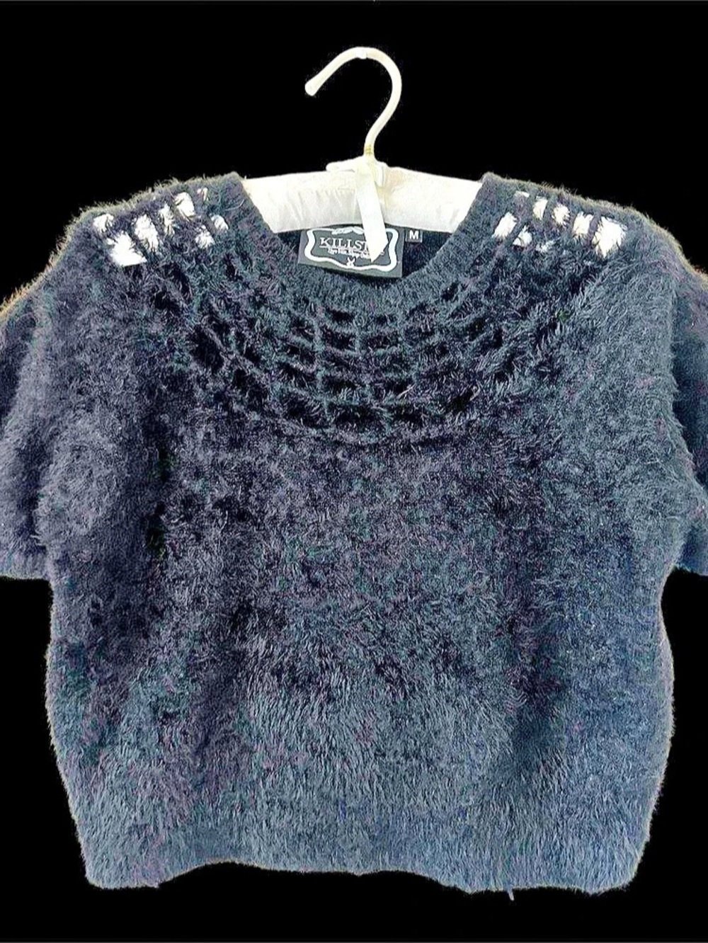 Killstar Fuzzy Short Sleeve Sweater in Black Size Medium
